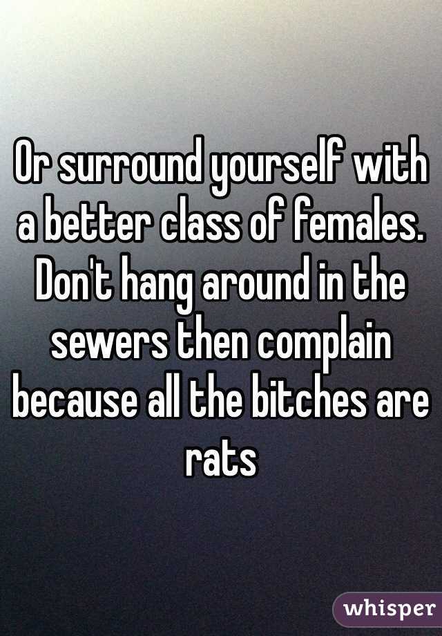 Or surround yourself with a better class of females. Don't hang around in the sewers then complain because all the bitches are rats 