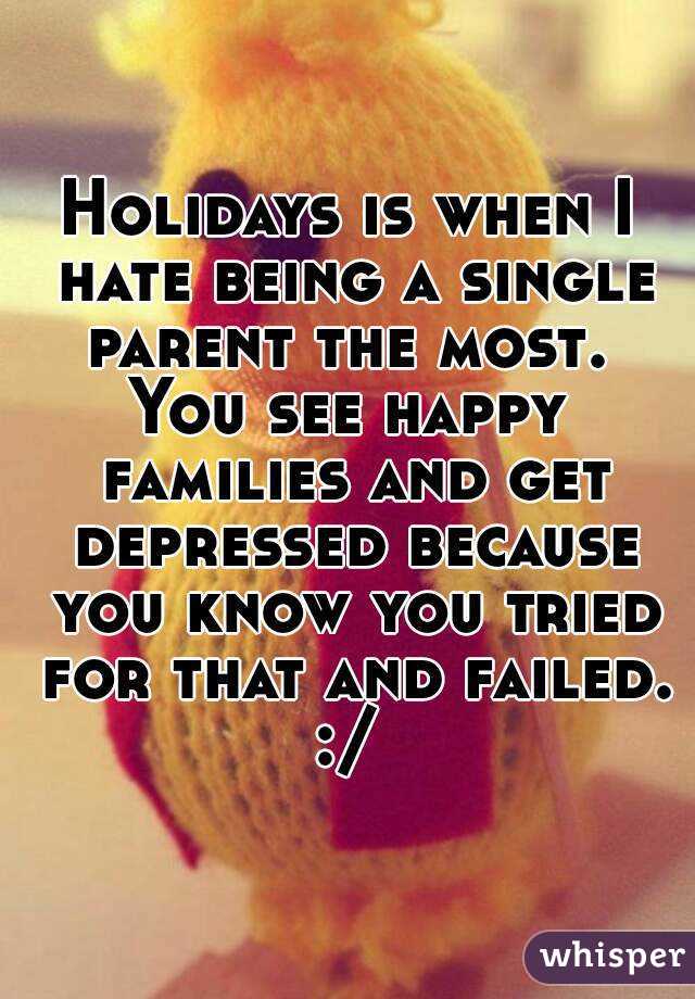 Holidays is when I hate being a single parent the most. 
You see happy families and get depressed because you know you tried for that and failed. :/ 