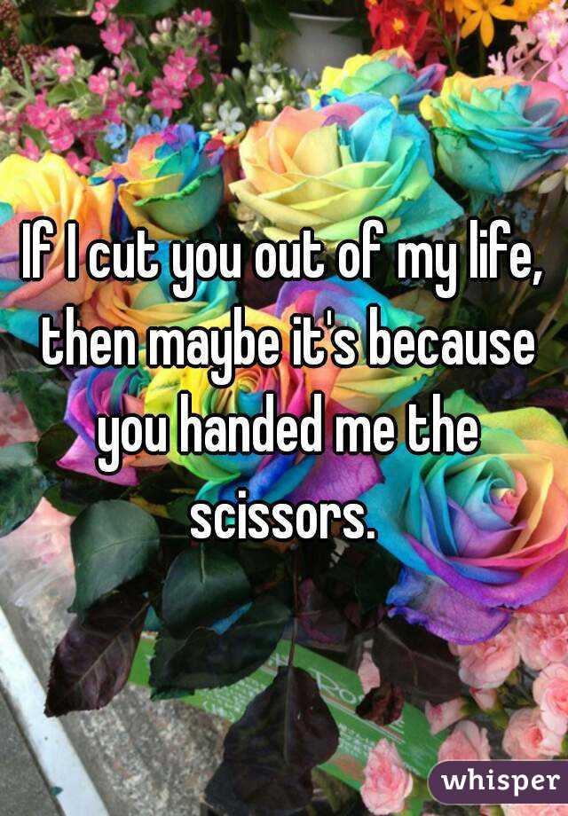 If I cut you out of my life, then maybe it's because you handed me the scissors. 