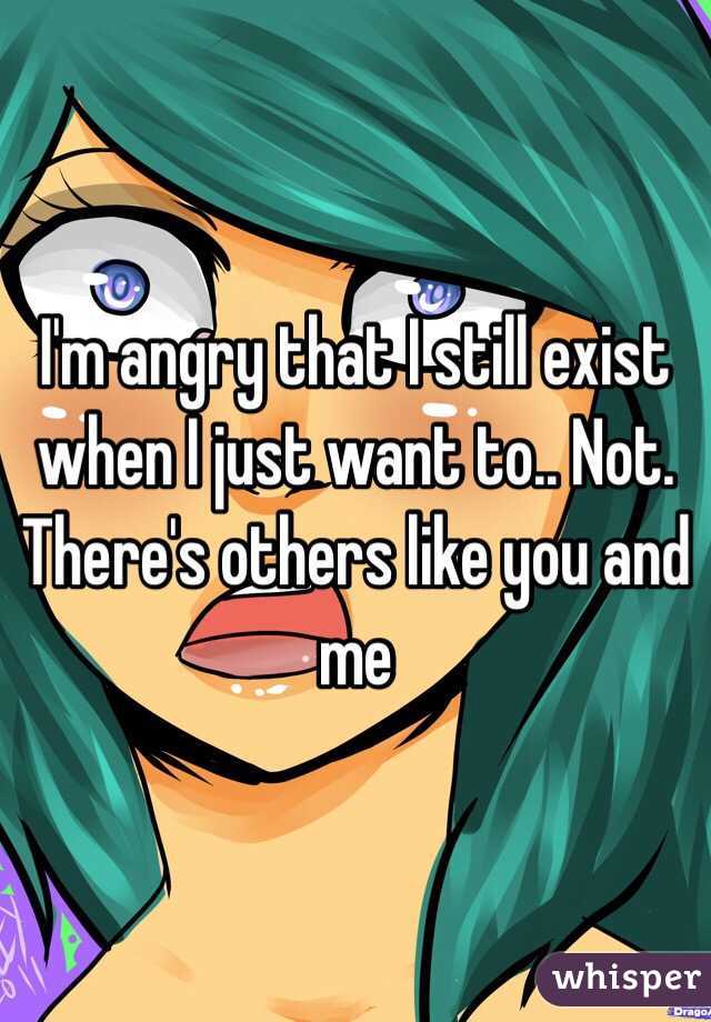 I'm angry that I still exist when I just want to.. Not. There's others like you and me 