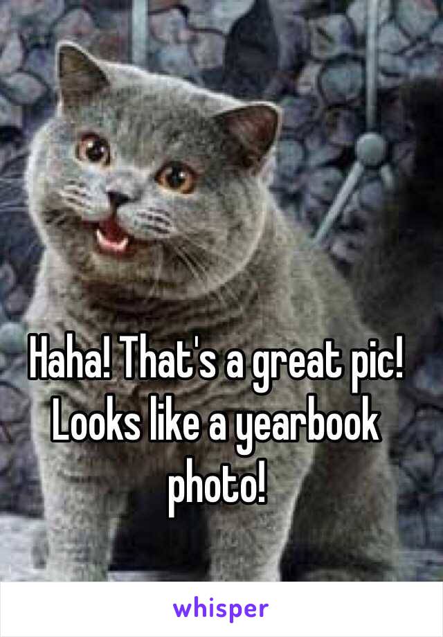 Haha! That's a great pic!
Looks like a yearbook photo!