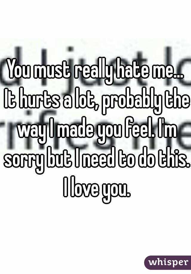 You must really hate me... It hurts a lot, probably the way I made you feel. I'm sorry but I need to do this. I love you.