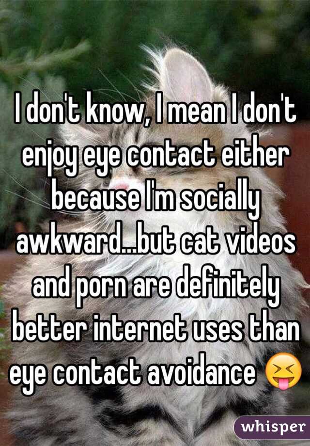 I don't know, I mean I don't enjoy eye contact either because I'm socially awkward...but cat videos and porn are definitely better internet uses than eye contact avoidance 😝