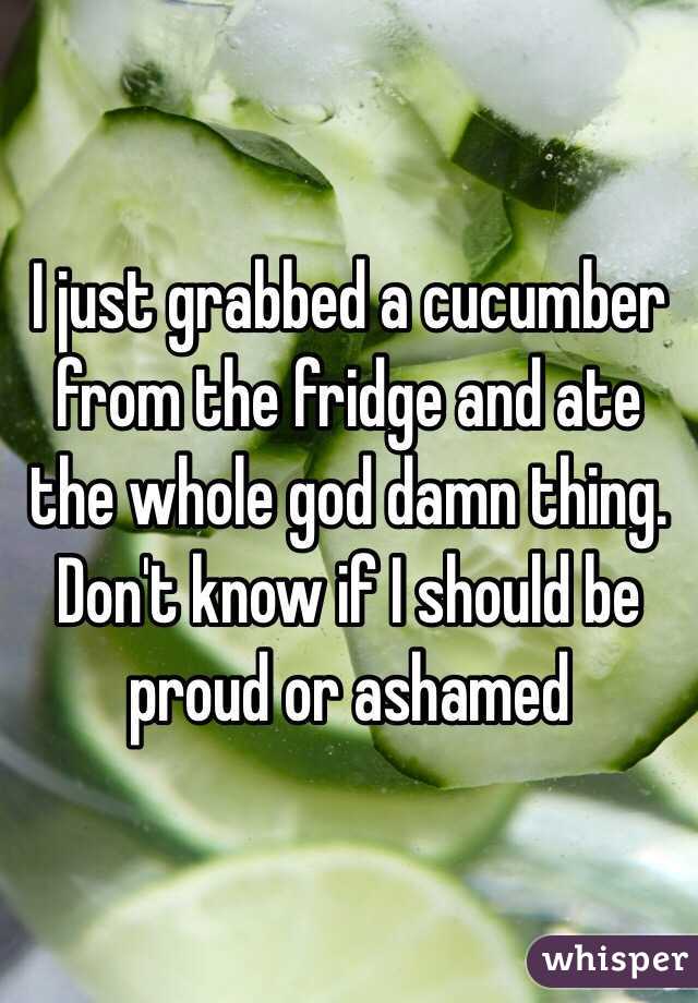 I just grabbed a cucumber from the fridge and ate the whole god damn thing. Don't know if I should be proud or ashamed