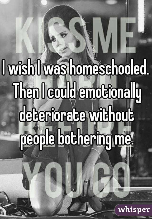 I wish I was homeschooled. Then I could emotionally deteriorate without people bothering me.