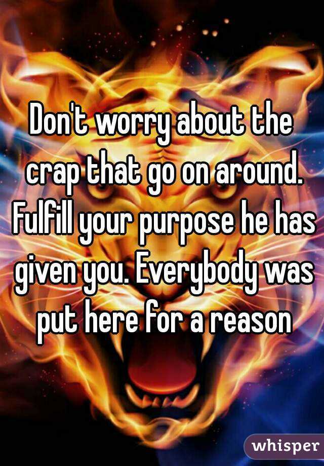 Don't worry about the crap that go on around. Fulfill your purpose he has given you. Everybody was put here for a reason
