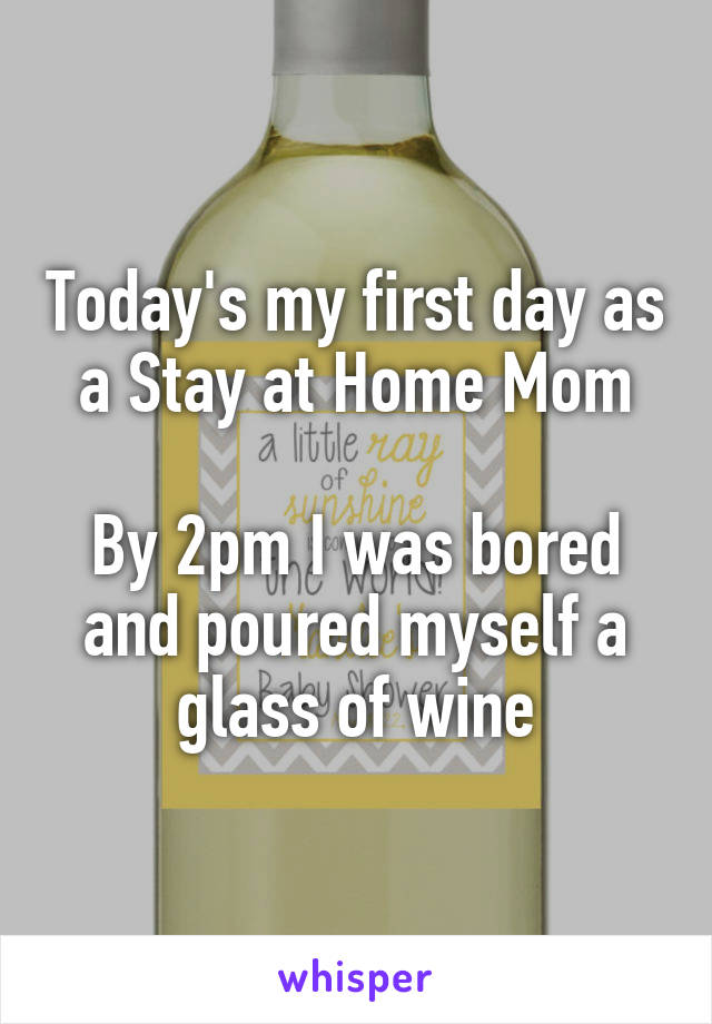 Today's my first day as a Stay at Home Mom

By 2pm I was bored and poured myself a glass of wine