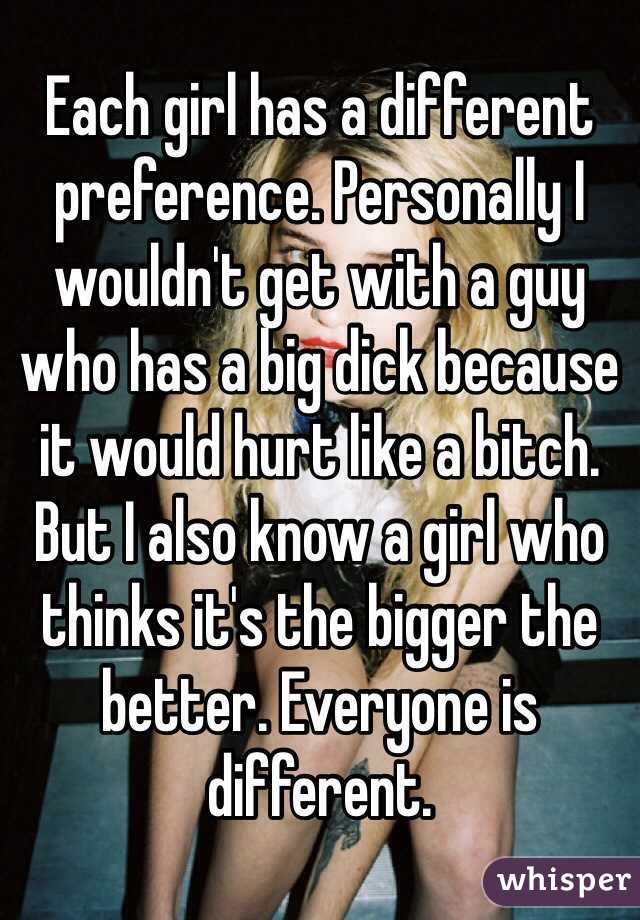 Each girl has a different preference. Personally I wouldn't get with a guy who has a big dick because it would hurt like a bitch. But I also know a girl who thinks it's the bigger the better. Everyone is different. 