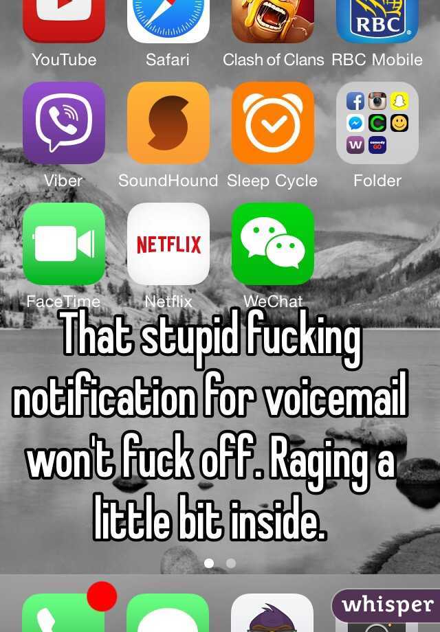 That stupid fucking notification for voicemail won't fuck off. Raging a little bit inside.