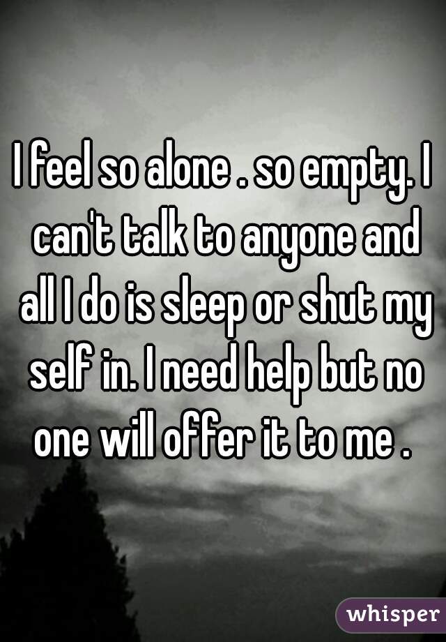 I feel so alone . so empty. I can't talk to anyone and all I do is sleep or shut my self in. I need help but no one will offer it to me . 