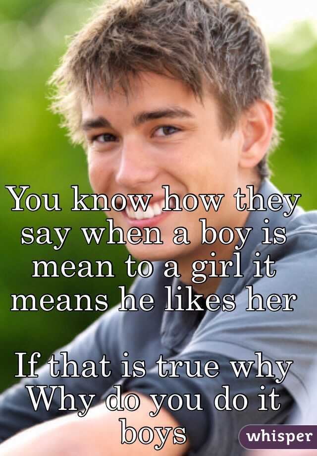 You know how they say when a boy is mean to a girl it means he likes her 

If that is true why 
Why do you do it boys 

