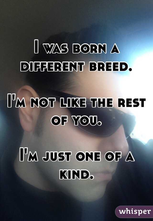 I was born a different breed.

I'm not like the rest of you. 

I'm just one of a kind.