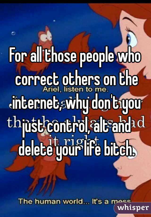 For all those people who correct others on the internet, why don't you just control, alt and delete your life bitch.