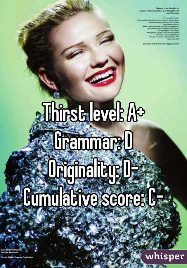 Thirst level: A+
Grammar: D
Originality: D-
Cumulative score: C-