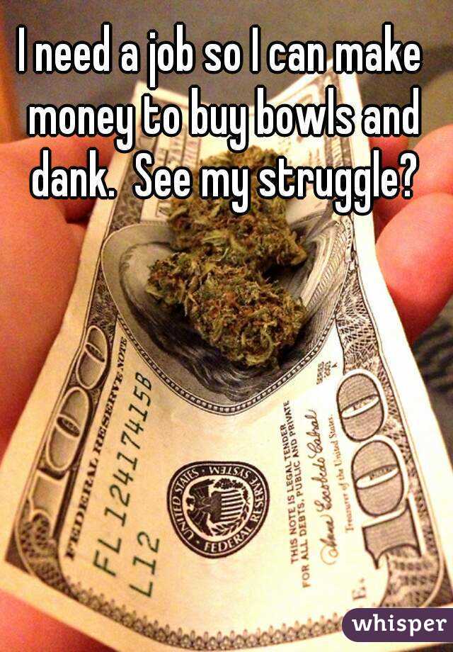 I need a job so I can make money to buy bowls and dank.  See my struggle?