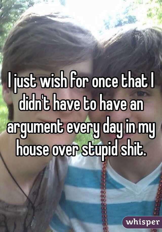 I just wish for once that I didn't have to have an argument every day in my house over stupid shit.
