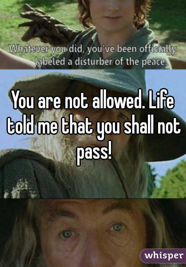 You are not allowed. Life told me that you shall not pass!