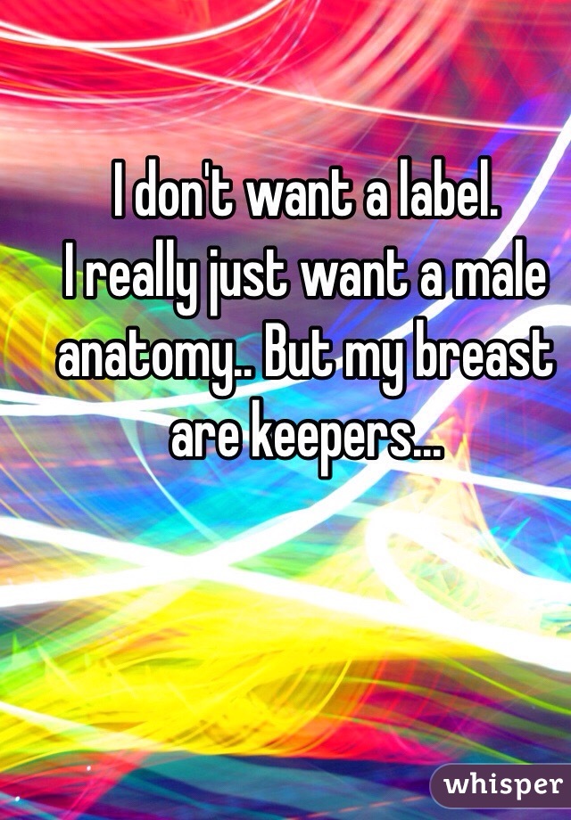 I don't want a label. 
I really just want a male anatomy.. But my breast are keepers... 
  