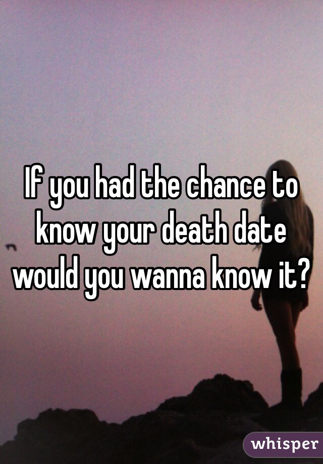 If you had the chance to know your death date would you wanna know it?