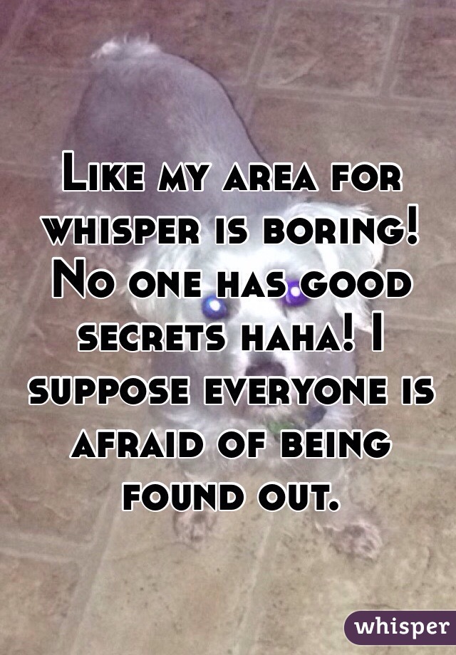 Like my area for whisper is boring! No one has good secrets haha! I suppose everyone is afraid of being found out.