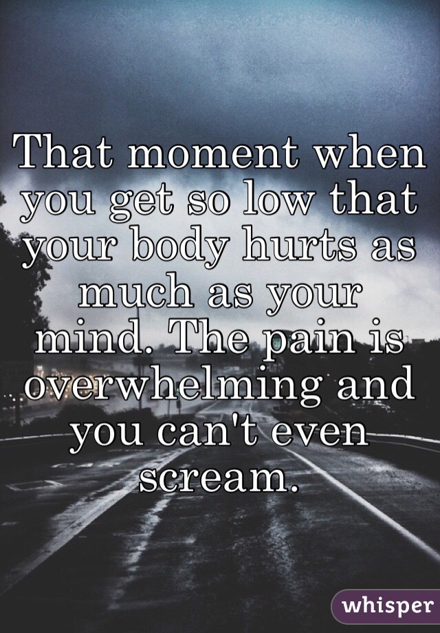 That moment when you get so low that your body hurts as much as your mind. The pain is overwhelming and you can't even scream.