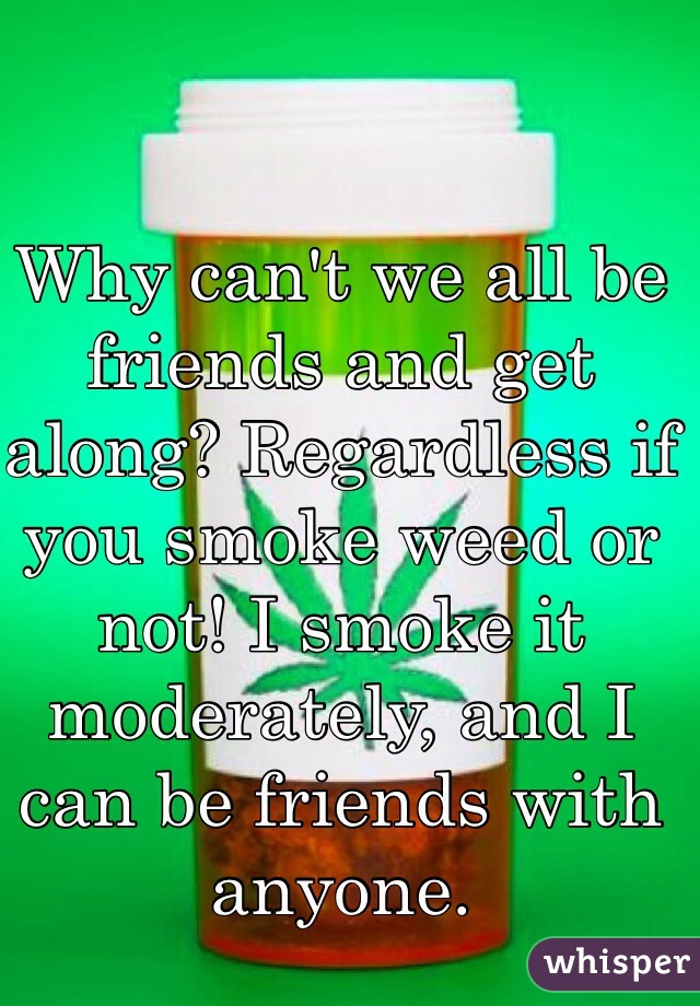 Why can't we all be friends and get along? Regardless if you smoke weed or not! I smoke it moderately, and I can be friends with anyone. 