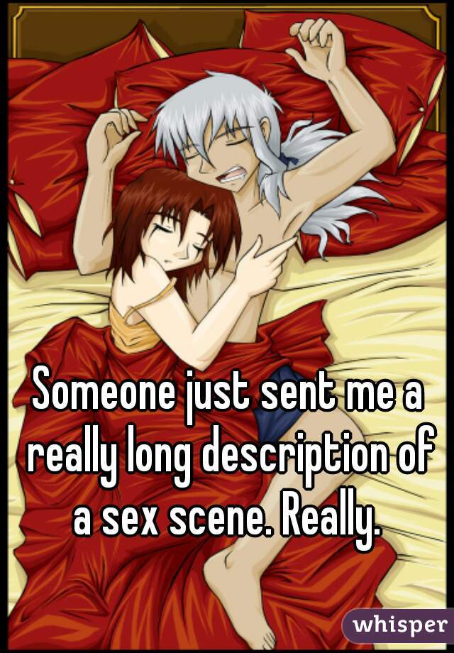 Someone just sent me a really long description of a sex scene. Really. 