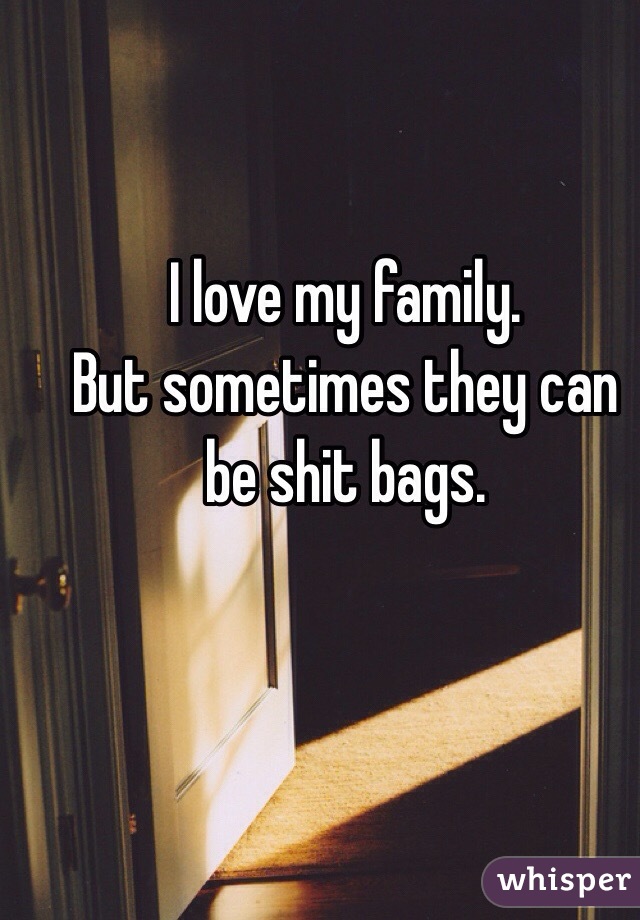 I love my family.
But sometimes they can be shit bags.