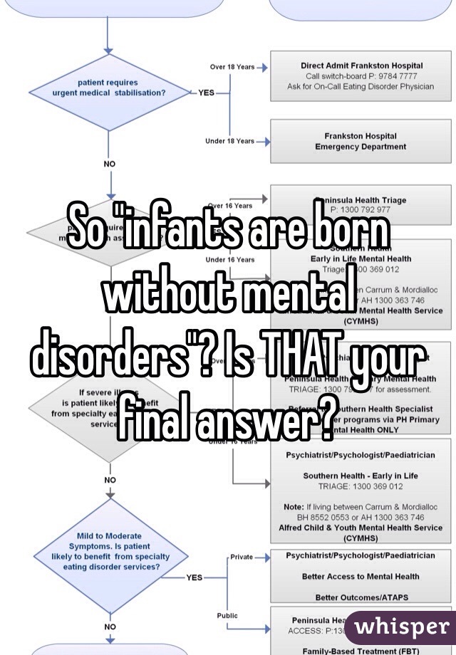 So "infants are born without mental disorders"? Is THAT your final answer? 