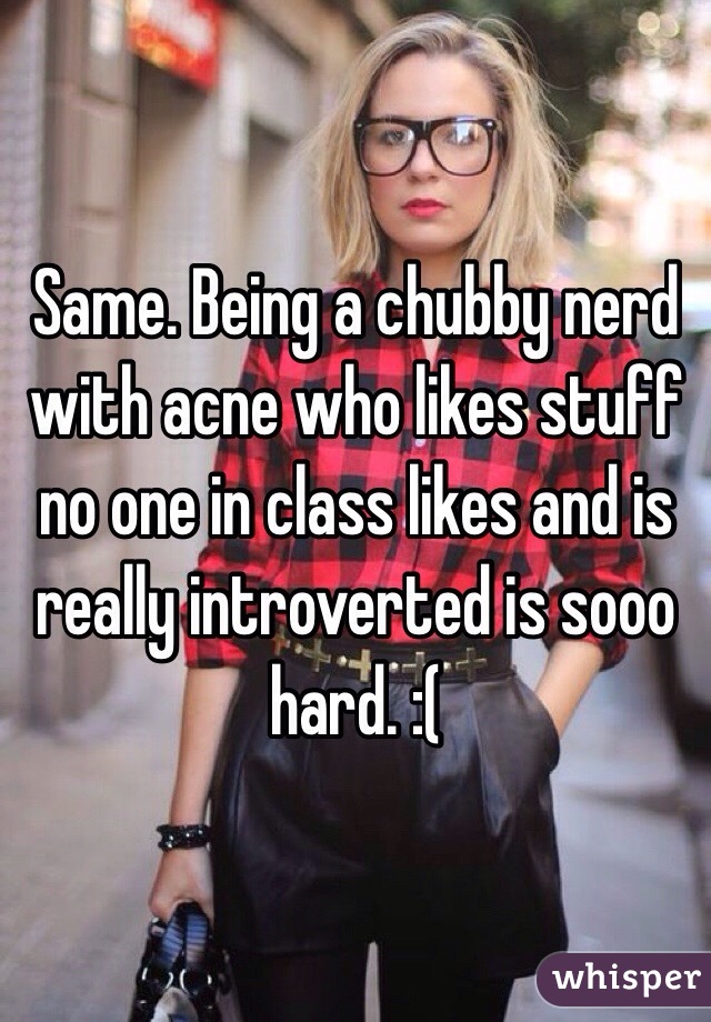 Same. Being a chubby nerd with acne who likes stuff no one in class likes and is really introverted is sooo hard. :(