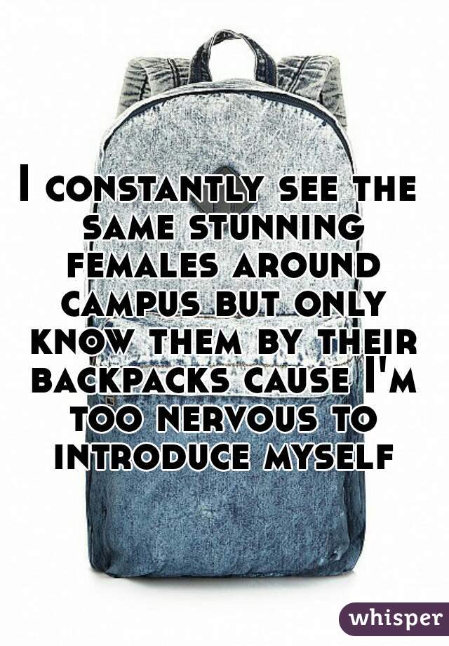 I constantly see the same stunning females around campus but only know them by their backpacks cause I'm too nervous to introduce myself
