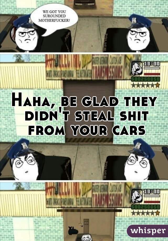 Haha, be glad they didn't steal shit from your cars