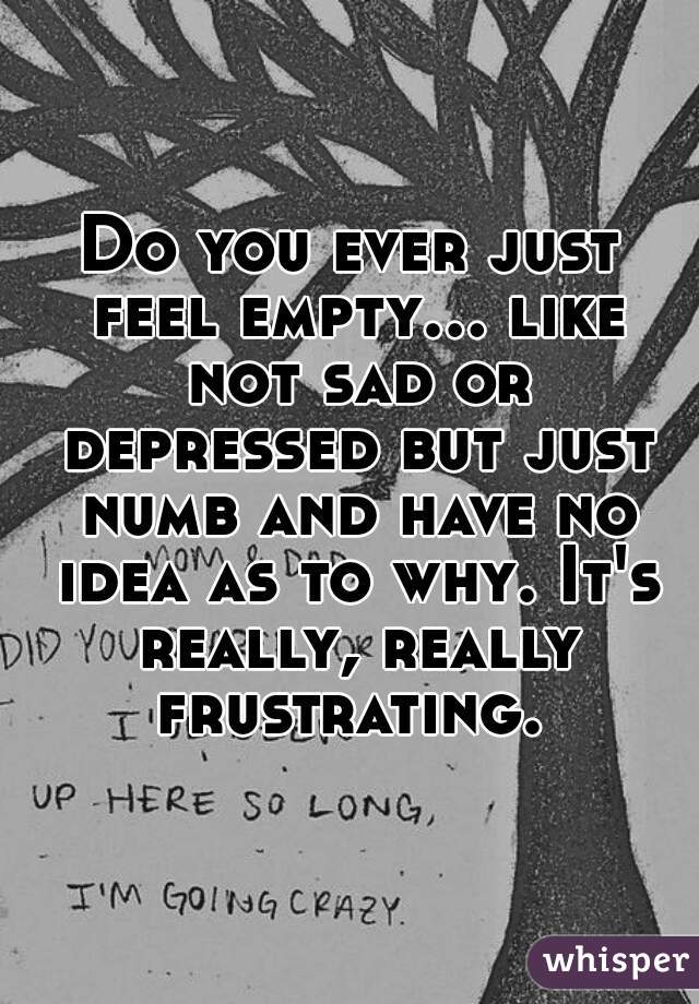 Do you ever just feel empty... like not sad or depressed but just numb and have no idea as to why. It's really, really frustrating. 