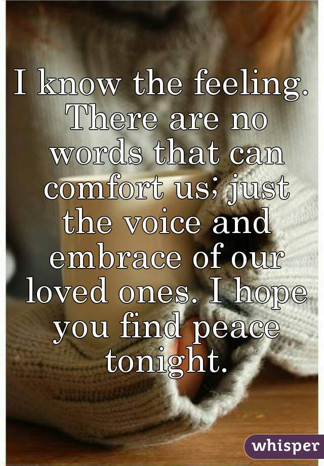 I know the feeling. There are no words that can comfort us; just the voice and embrace of our loved ones. I hope you find peace tonight.
