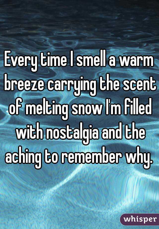 Every time I smell a warm breeze carrying the scent of melting snow I'm filled with nostalgia and the aching to remember why. 