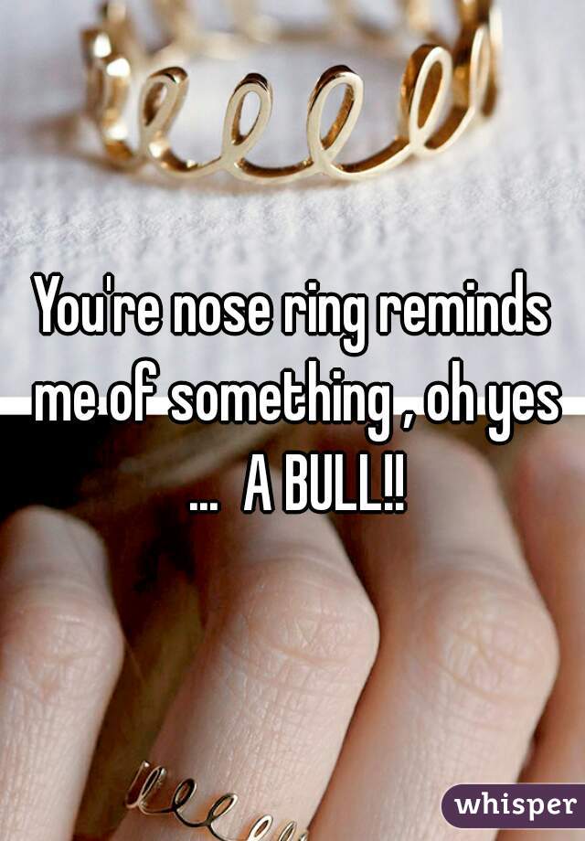 You're nose ring reminds me of something , oh yes ...  A BULL!!