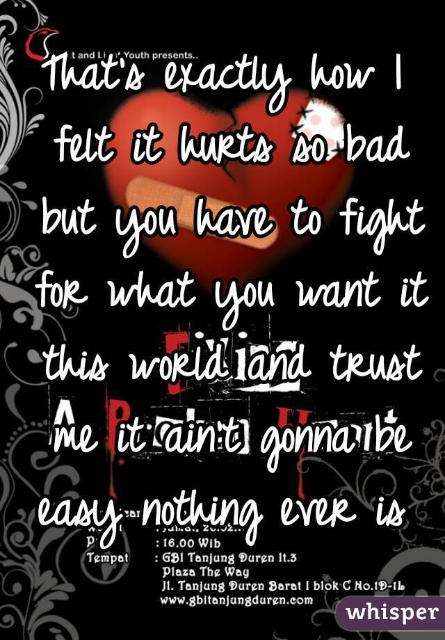 That's exactly how I felt it hurts so bad but you have to fight for what you want it this world and trust me it ain't gonna be easy nothing ever is 