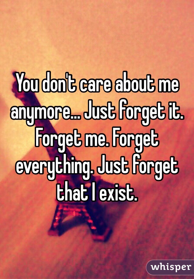You don't care about me anymore... Just forget it. Forget me. Forget everything. Just forget that I exist.