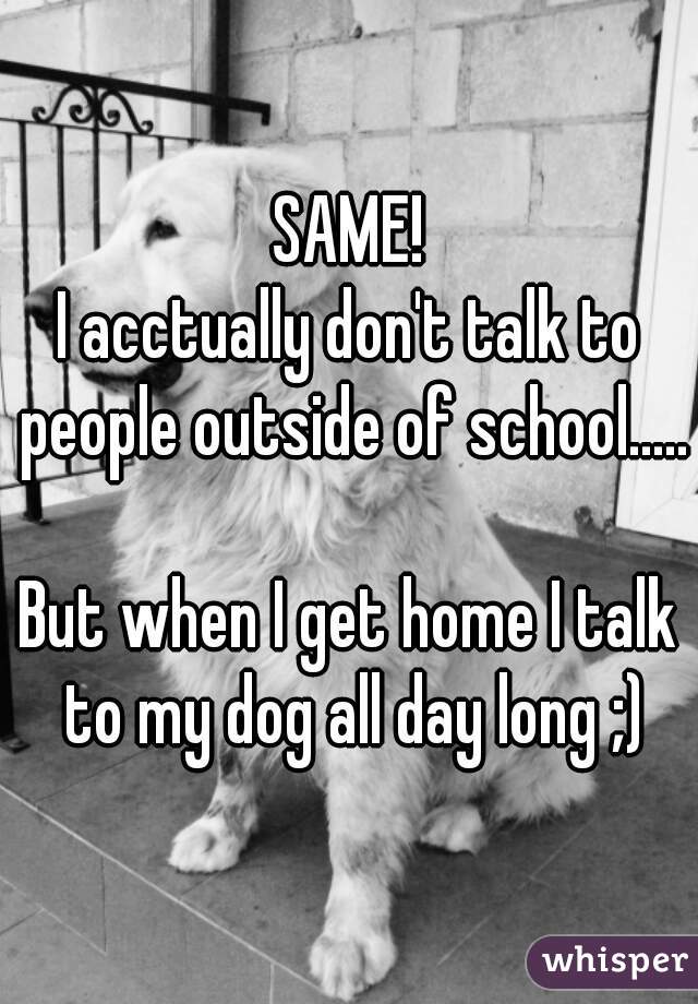 SAME!
I acctually don't talk to people outside of school.....

But when I get home I talk to my dog all day long ;)