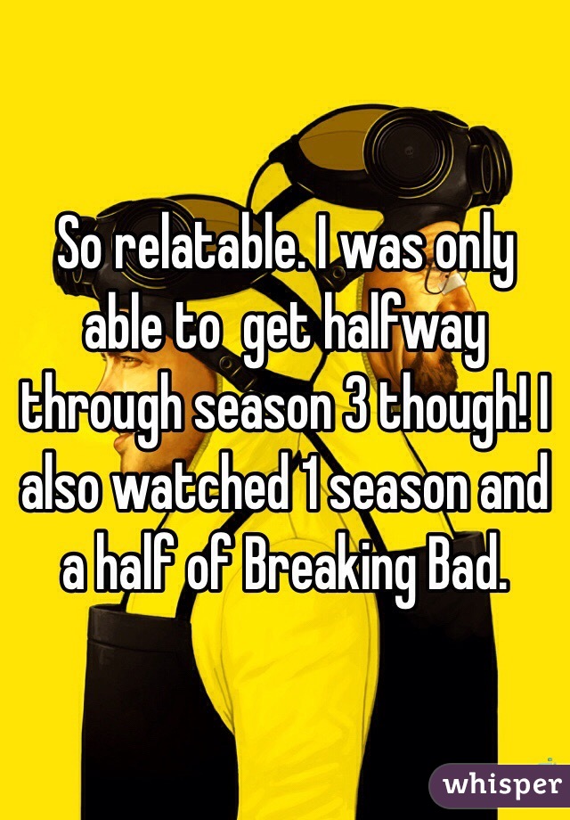 So relatable. I was only able to  get halfway through season 3 though! I also watched 1 season and a half of Breaking Bad.