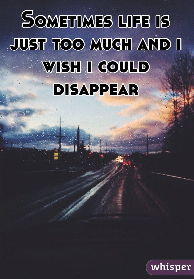 Sometimes life is just too much and i wish i could disappear 