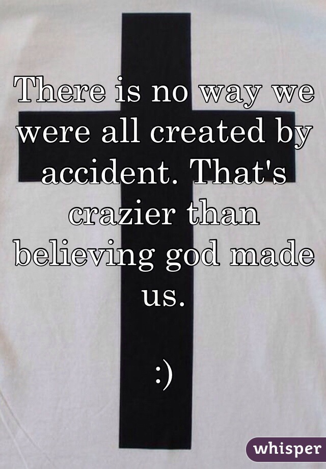 There is no way we were all created by accident. That's crazier than believing god made us. 

:)