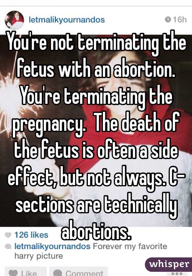 You're not terminating the fetus with an abortion.  You're terminating the pregnancy.  The death of the fetus is often a side effect, but not always. C-sections are technically abortions. 