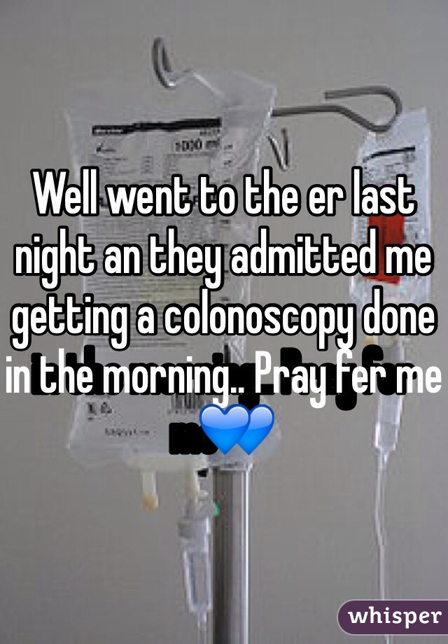 Well went to the er last night an they admitted me getting a colonoscopy done in the morning.. Pray fer meðŸ’™
