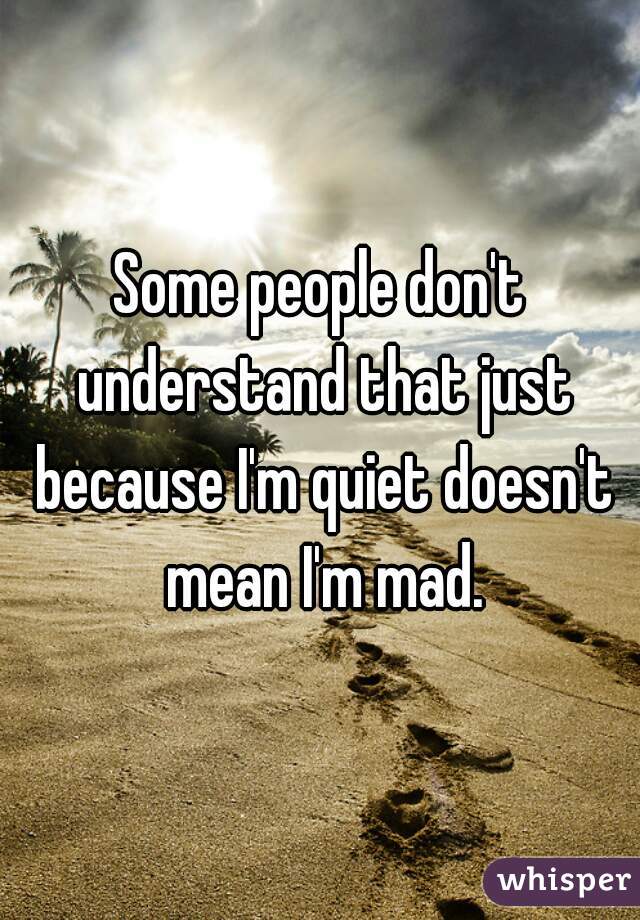 Some people don't understand that just because I'm quiet doesn't mean I'm mad.