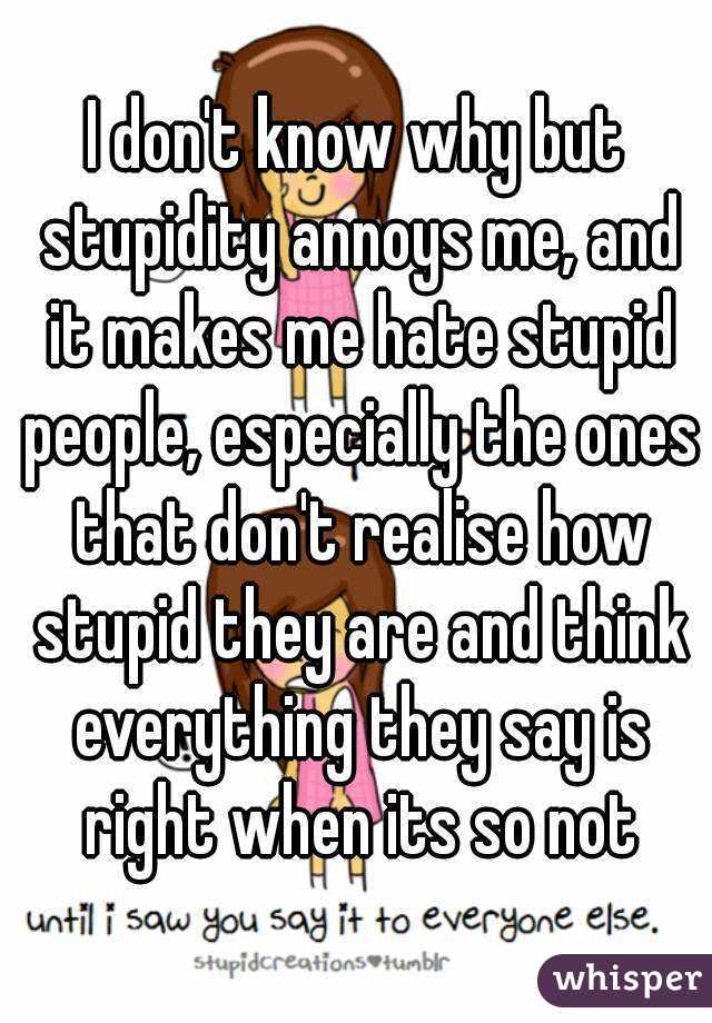 I don't know why but stupidity annoys me, and it makes me hate stupid people, especially the ones that don't realise how stupid they are and think everything they say is right when its so not