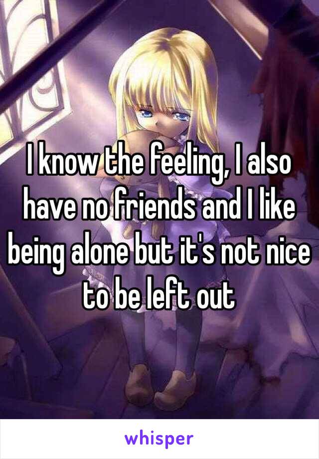 I know the feeling, I also have no friends and I like being alone but it's not nice to be left out 