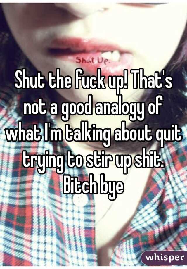 Shut the fuck up! That's not a good analogy of what I'm talking about quit trying to stir up shit. Bitch bye