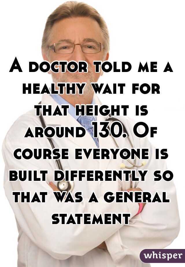 A doctor told me a healthy wait for that height is around 130. Of course everyone is built differently so that was a general statement 