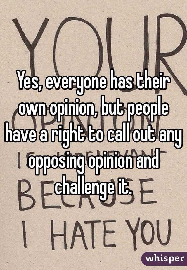 Yes, everyone has their own opinion, but people have a right to call out any opposing opinion and challenge it.